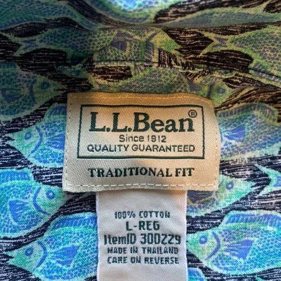 L.L. Bean Fish AOP Button Down Shirt: Size Large - Picture 8 of 9